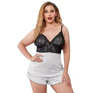 Black Lace Polka Dot Tank Top and Shorts